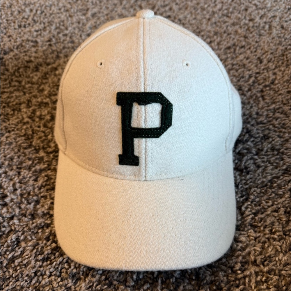 Portland Gear Mens Cream White “P” Oregon Wool Blend Adj Leather Strapback Hat